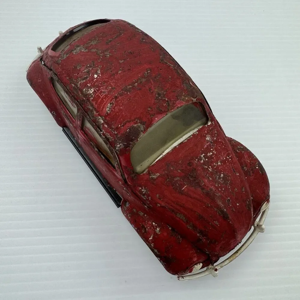 Vintage Tonka VW Bug Beetle Toy Car Red Distressed Metal Large Scale